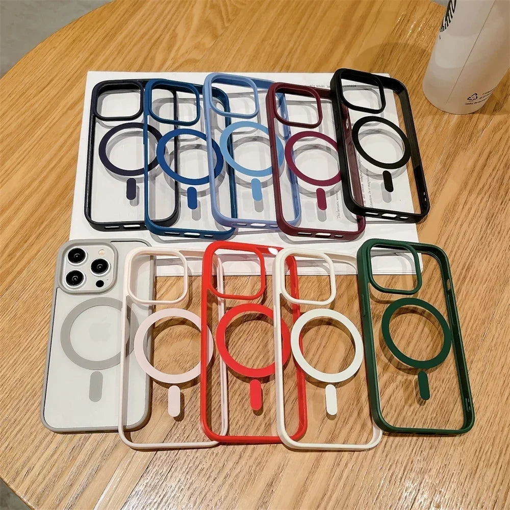 Funda Transparente de Lujo con Bumper Magnético y Carga Inalámbrica MagSafe para iPhone