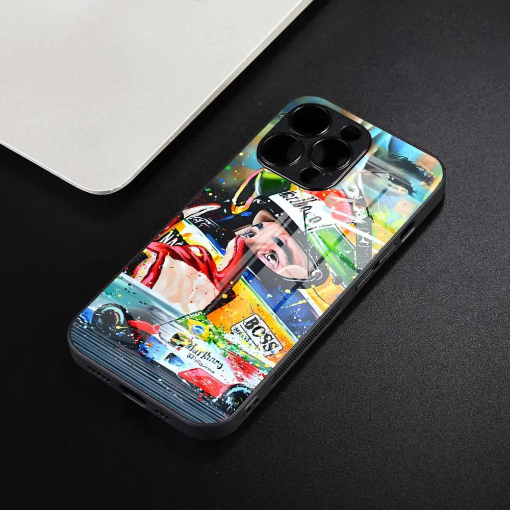 “Funda Ayrton Senna F1 para iPhone – Compatible iPhone 7/8/SE/11/12/13/14/15/16 Pro/Max – Marco de Silicona y Glass Back Cover”