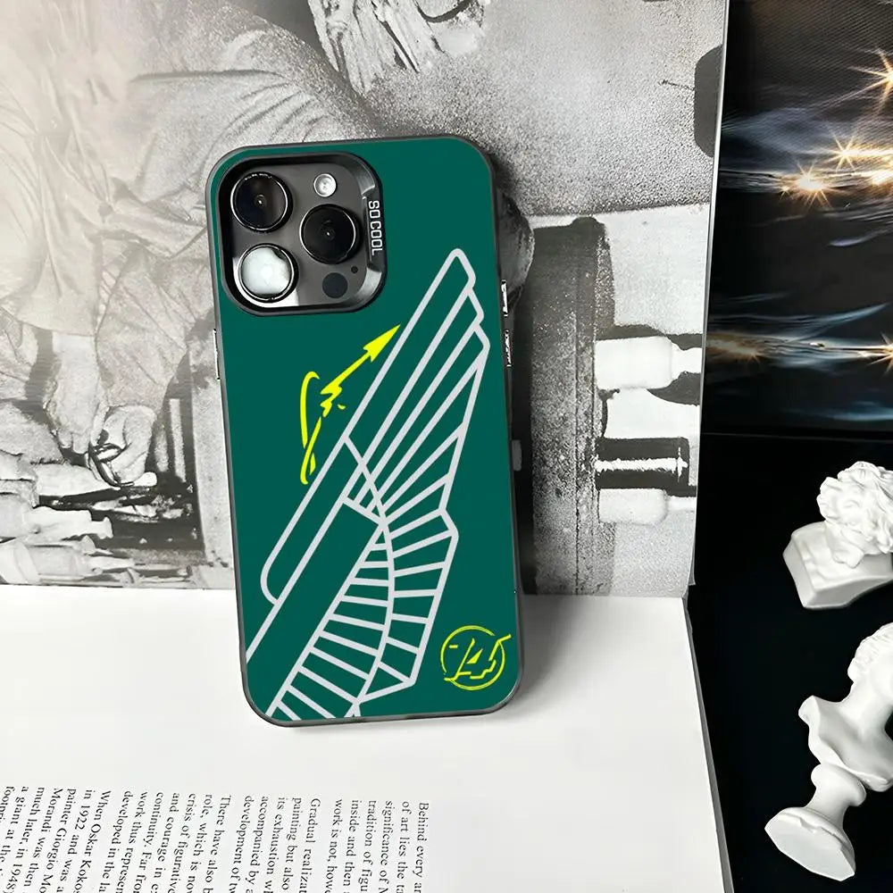 “Funda Aston Martin F1 para iPhone – Matte Silver, Compatible iPhone 11/12/13/14/15/16 Pro/Max/Plus/XS/X – Shockproof Hard Cover”