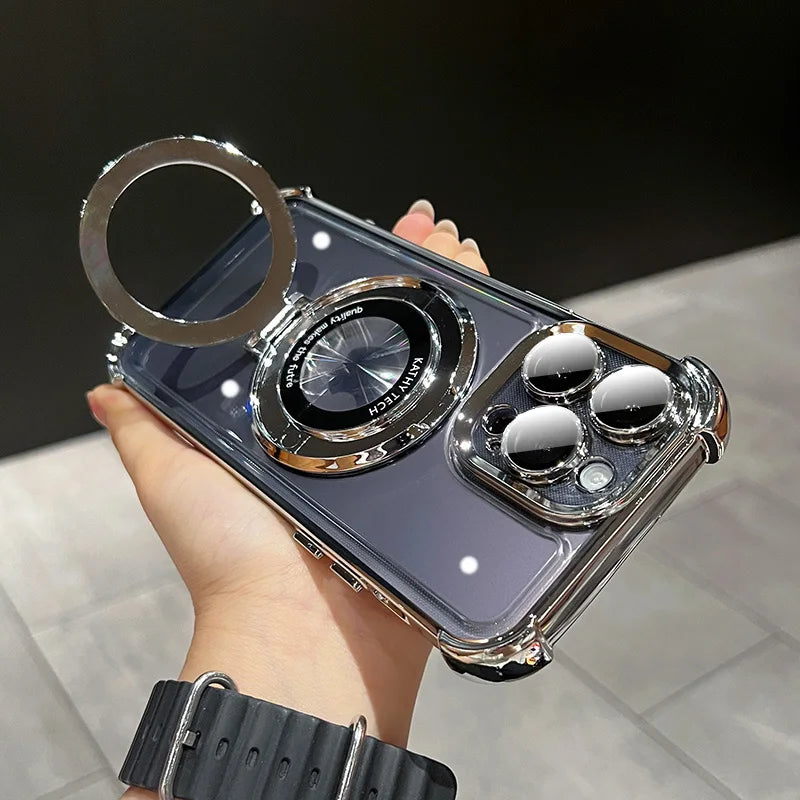 Funda Transparente con Placa de Lujo y Carga Inalámbrica Magnética para iPhone – Antigolpes y Airbag