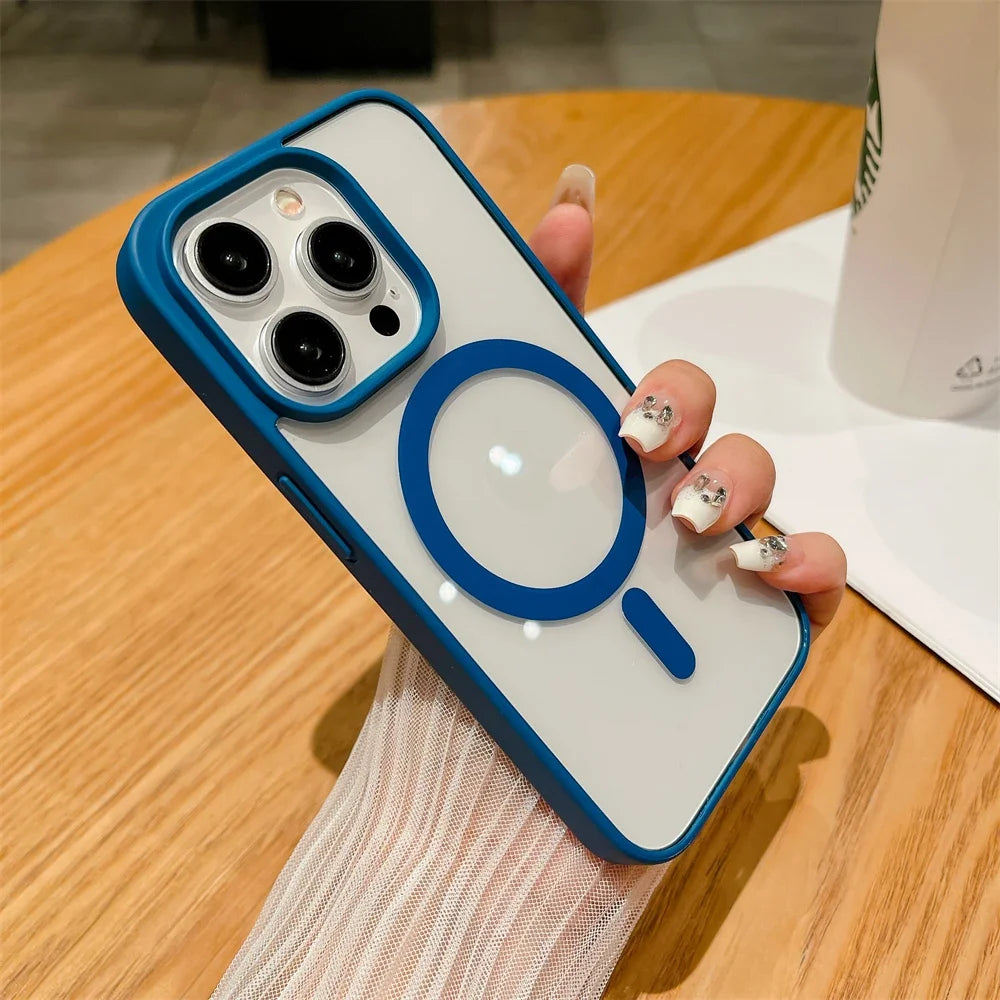 Funda Transparente de Lujo con Bumper Magnético y Carga Inalámbrica MagSafe para iPhone