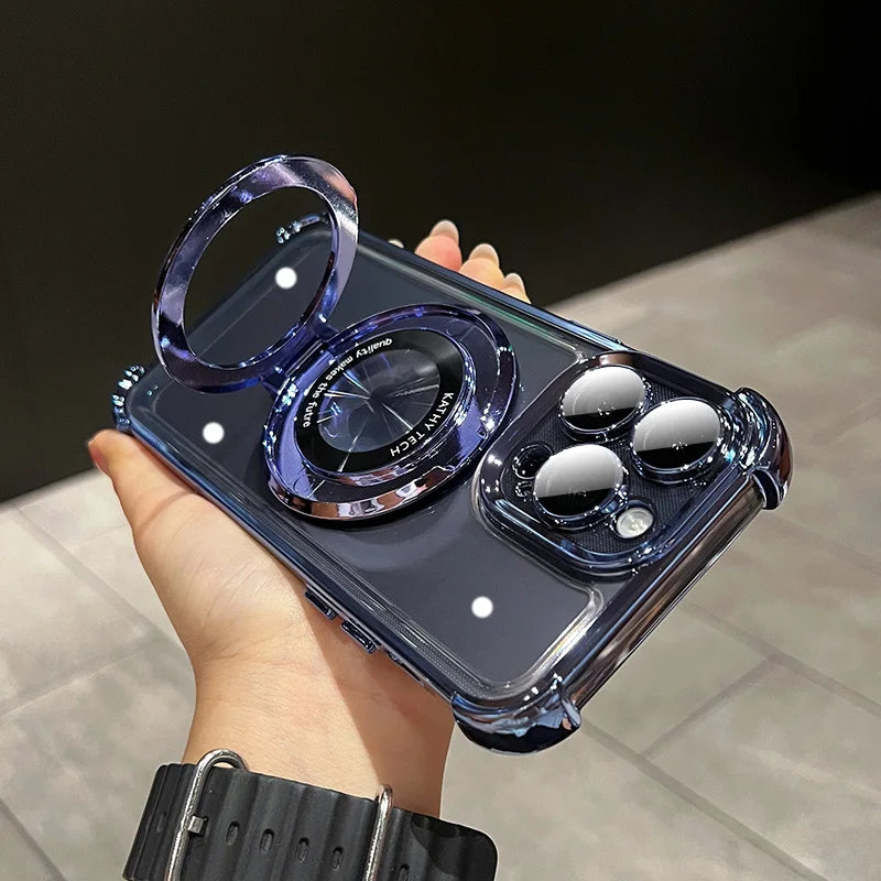 Funda Transparente con Placa de Lujo y Carga Inalámbrica Magnética para iPhone – Antigolpes y Airbag