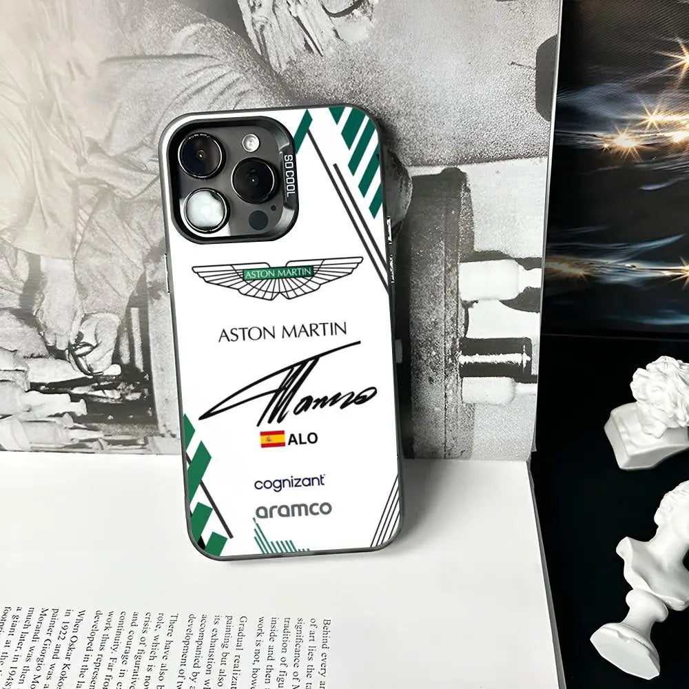 “Funda Aston Martin F1 para iPhone – Matte Silver, Compatible iPhone 11/12/13/14/15/16 Pro/Max/Plus/XS/X – Shockproof Hard Cover”