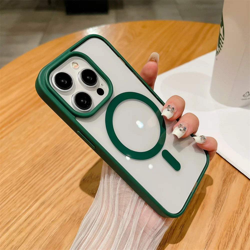 Funda Transparente de Lujo con Bumper Magnético y Carga Inalámbrica MagSafe para iPhone