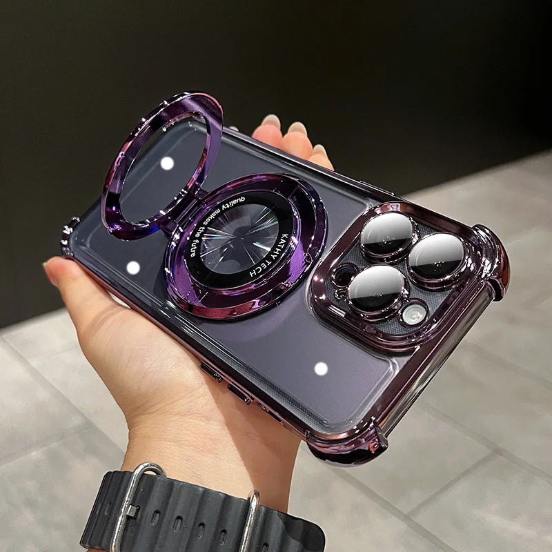 Funda Transparente con Placa de Lujo y Carga Inalámbrica Magnética para iPhone – Antigolpes y Airbag