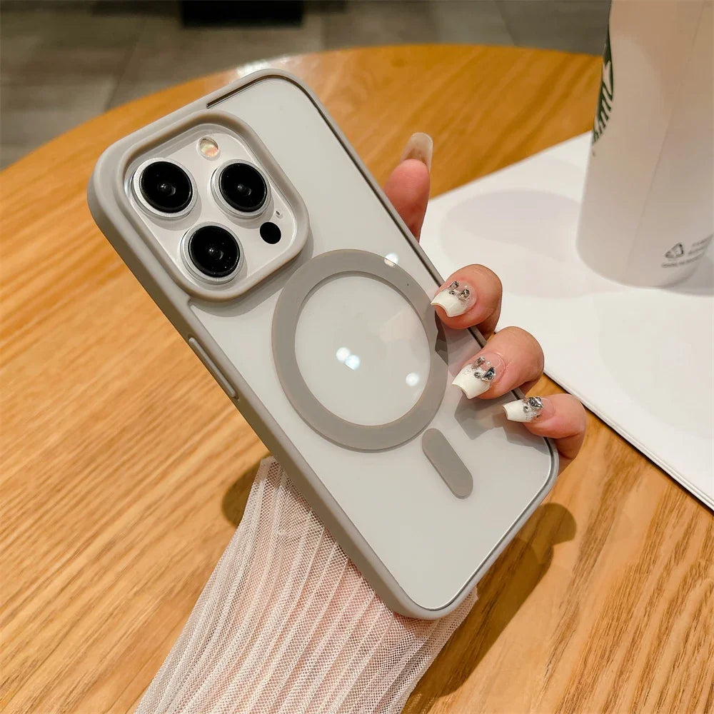 Funda Transparente de Lujo con Bumper Magnético y Carga Inalámbrica MagSafe para iPhone