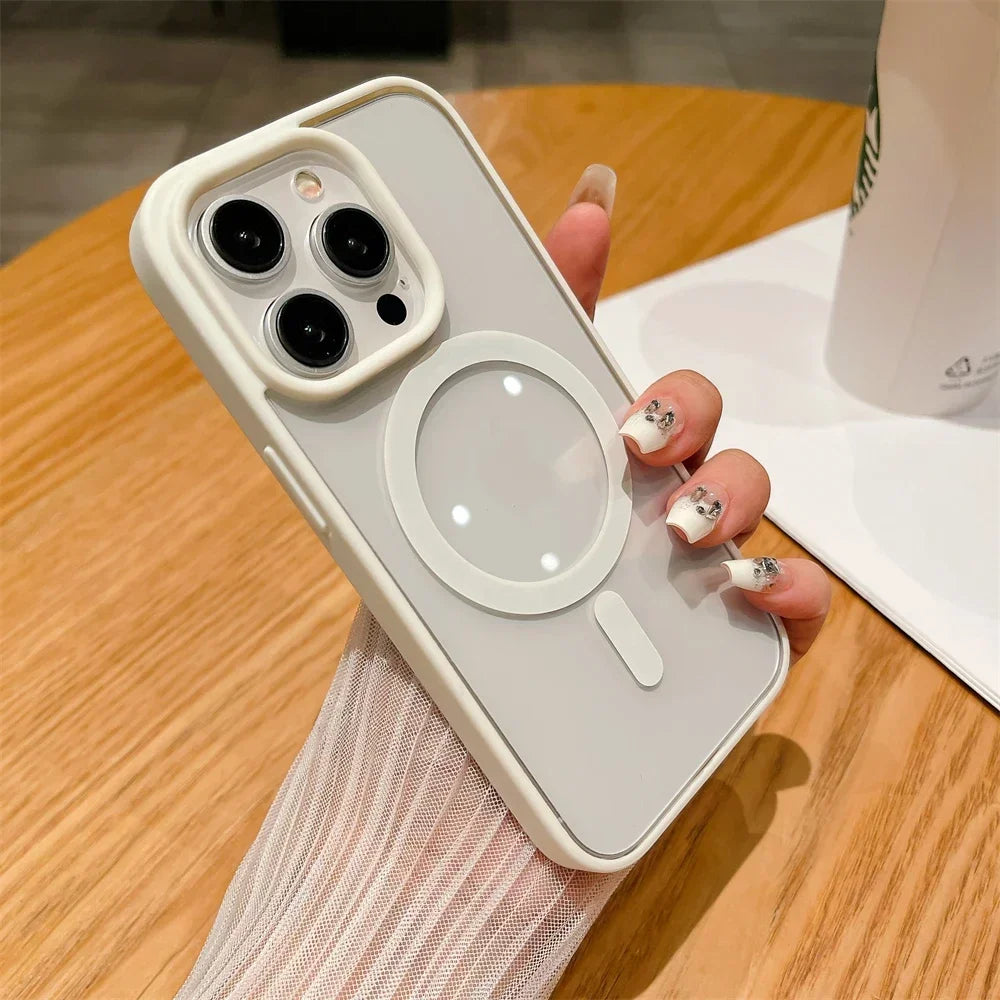 Funda Transparente de Lujo con Bumper Magnético y Carga Inalámbrica MagSafe para iPhone