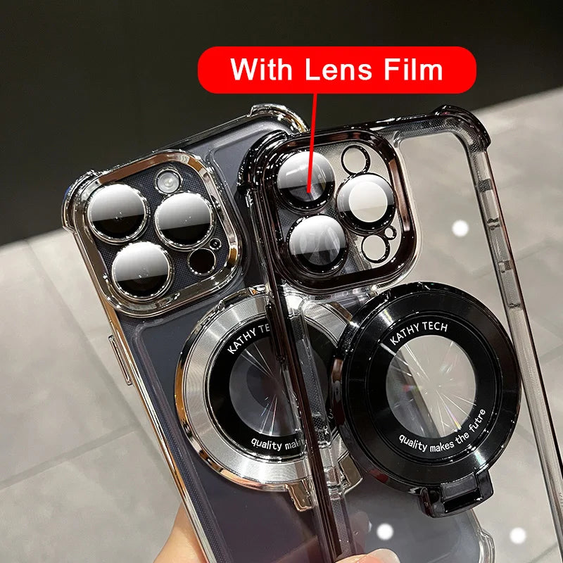 Funda Transparente con Placa de Lujo y Carga Inalámbrica Magnética para iPhone – Antigolpes y Airbag