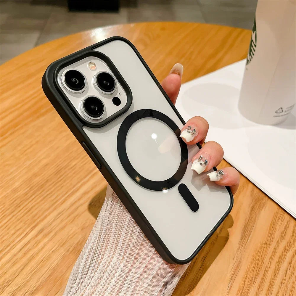 Funda Transparente de Lujo con Bumper Magnético y Carga Inalámbrica MagSafe para iPhone