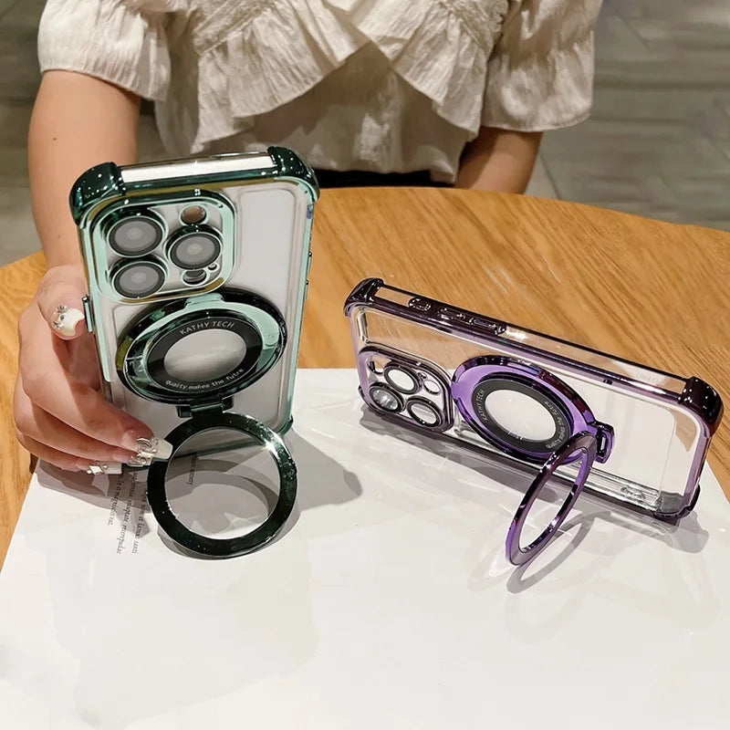 Funda Transparente con Placa de Lujo y Carga Inalámbrica Magnética para iPhone – Antigolpes y Airbag