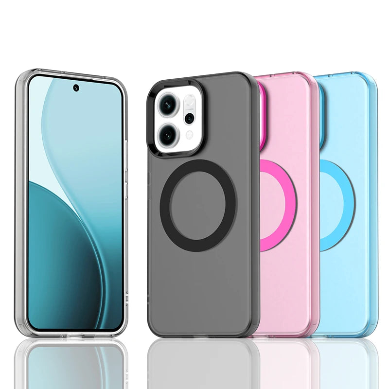 Funda OPPO Reno14F 5G – Transparente con Colores Candy, Magnética, Slim con Marco TPU y Trasera de PC