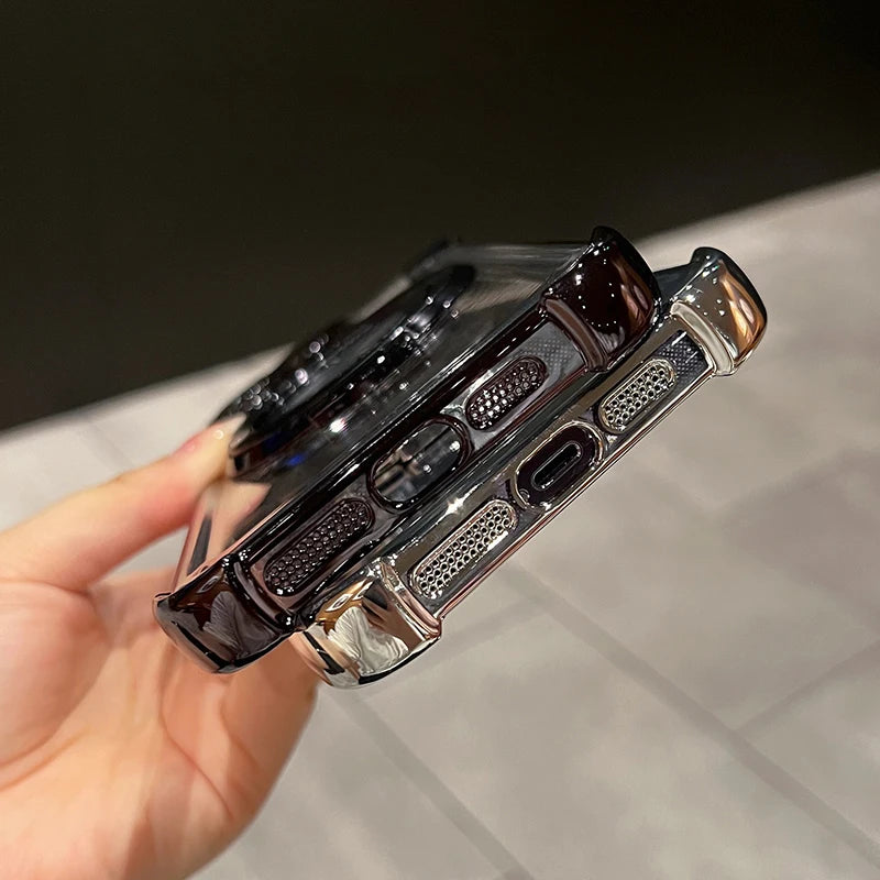 Funda Transparente con Placa de Lujo y Carga Inalámbrica Magnética para iPhone – Antigolpes y Airbag