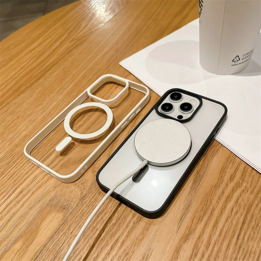 Funda Transparente de Lujo con Bumper Magnético y Carga Inalámbrica MagSafe para iPhone