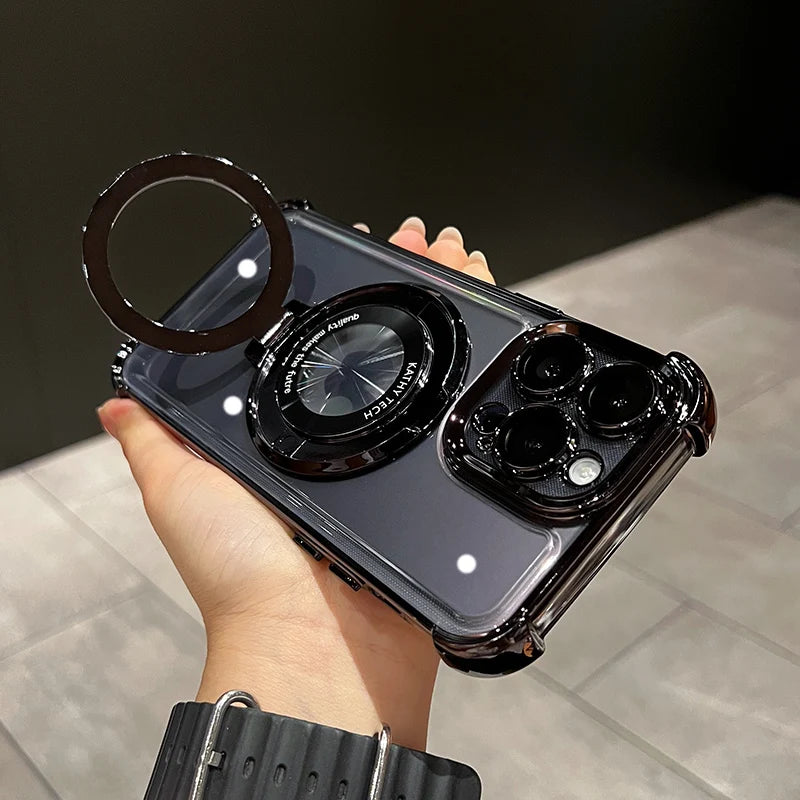 Funda Transparente con Placa de Lujo y Carga Inalámbrica Magnética para iPhone – Antigolpes y Airbag