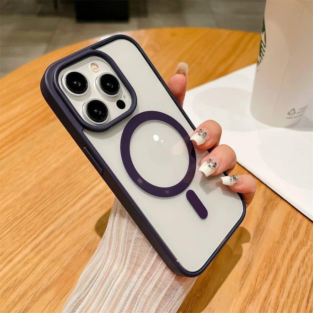 Funda Transparente de Lujo con Bumper Magnético y Carga Inalámbrica MagSafe para iPhone