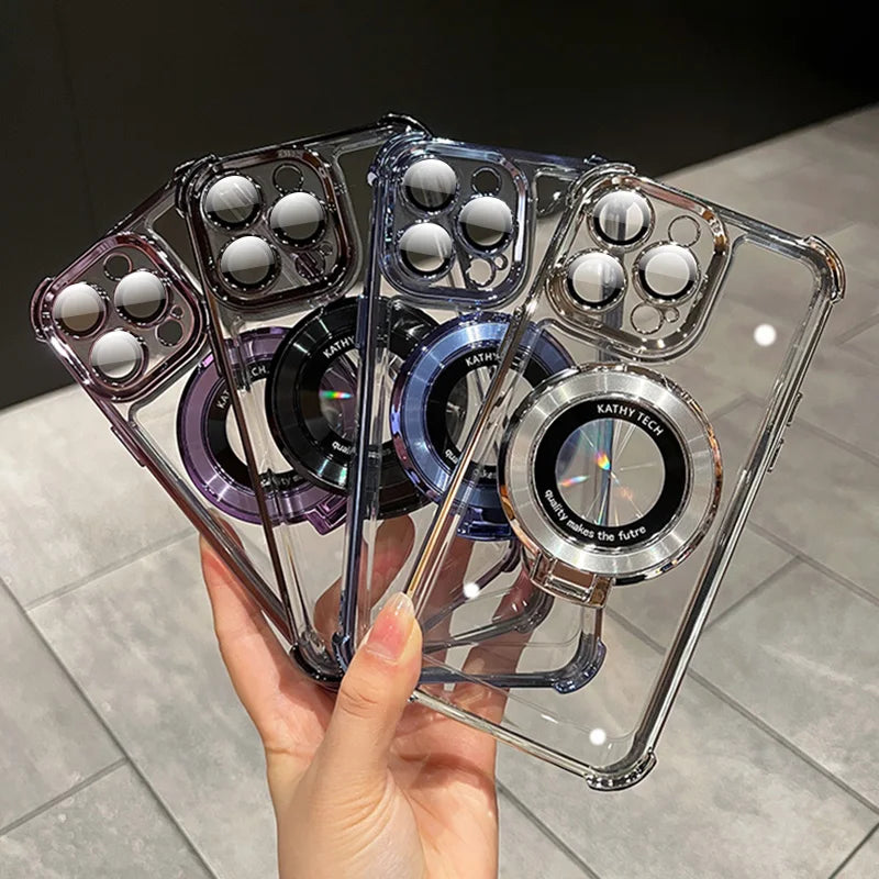 Funda Transparente con Placa de Lujo y Carga Inalámbrica Magnética para iPhone – Antigolpes y Airbag